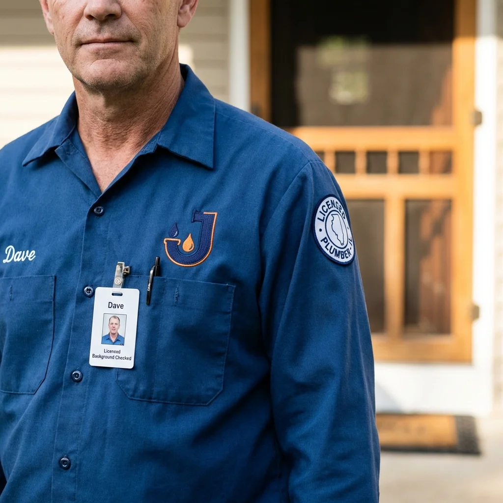 Licensed plumber showing ID badge in San Luis Obispo, CA