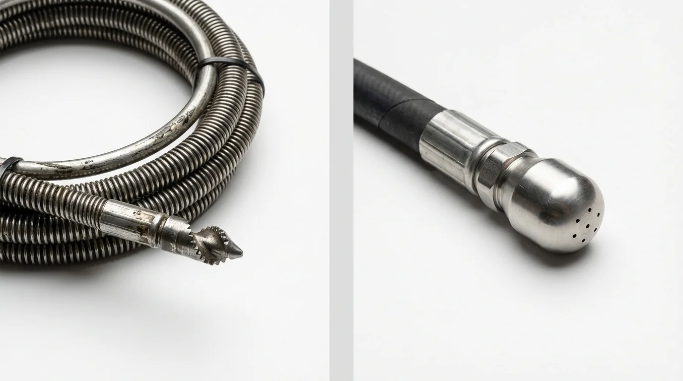 Drain snake cable and hydro jetting nozzle used for drain cleaning in San Luis Obispo, CA
