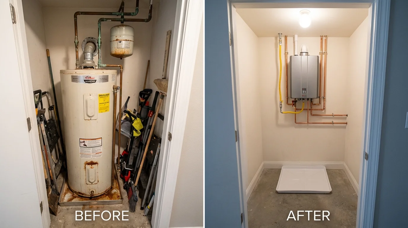 Tank water heater versus wall-mounted tankless unit comparison for San Luis Obispo, CA homeowners